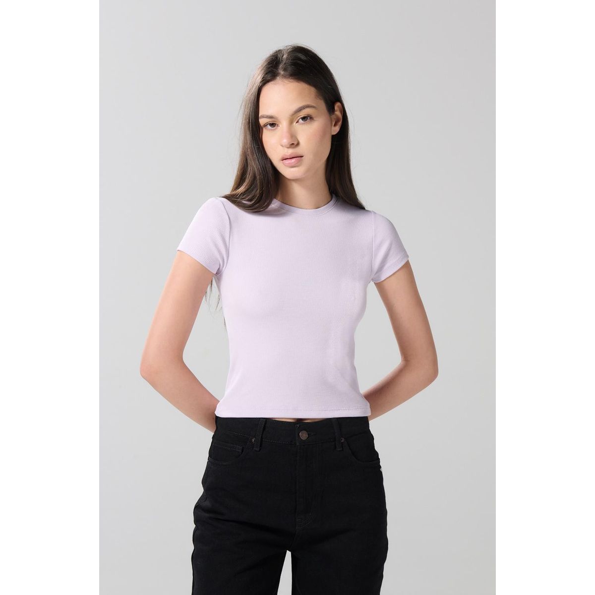 KOAJ - KOAJ Camiseta ceñida en rib unicolor con manga corta Mujer