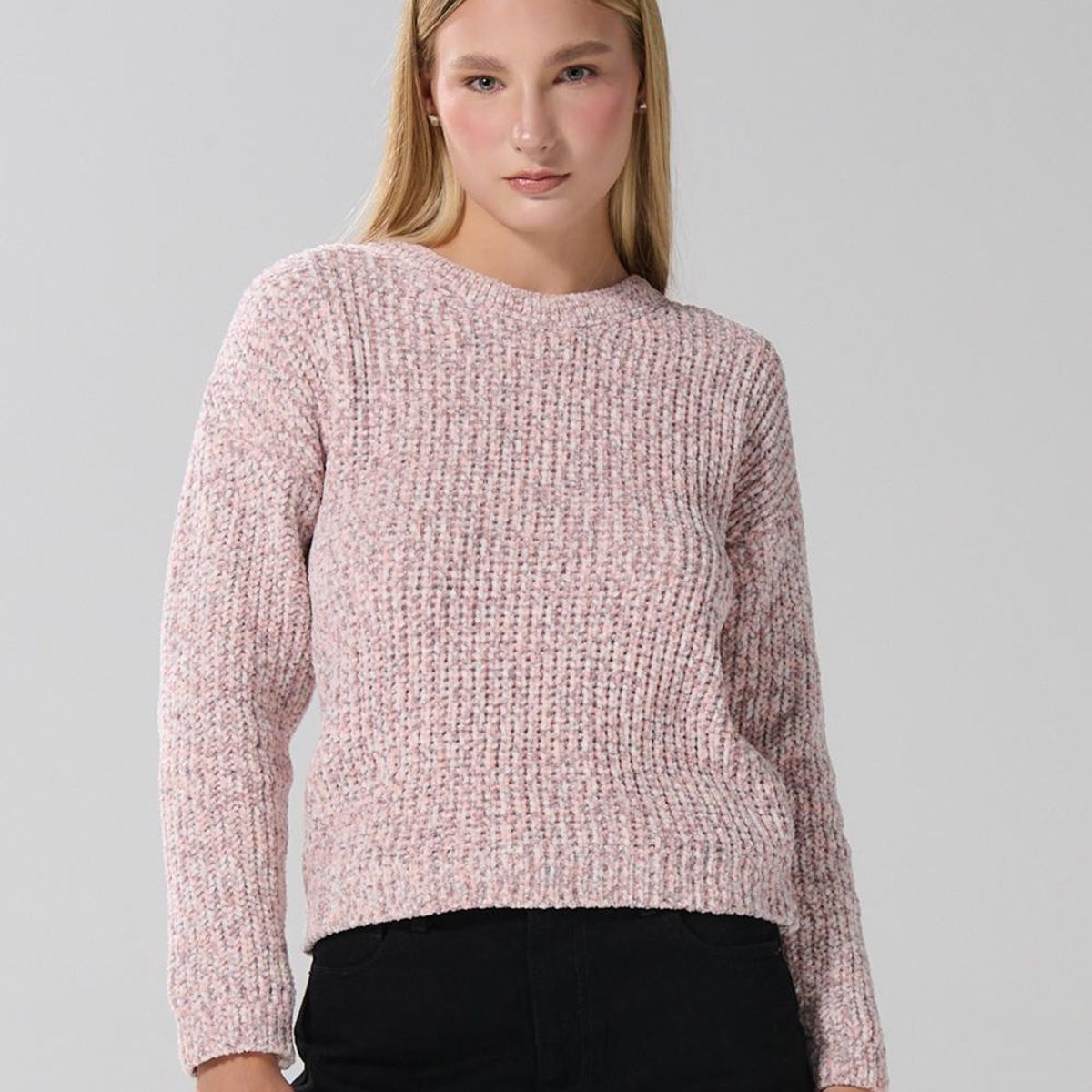 KOAJ - KOAJ Suéter tejido rosado con hombro rodado y cuello redondo Mujer