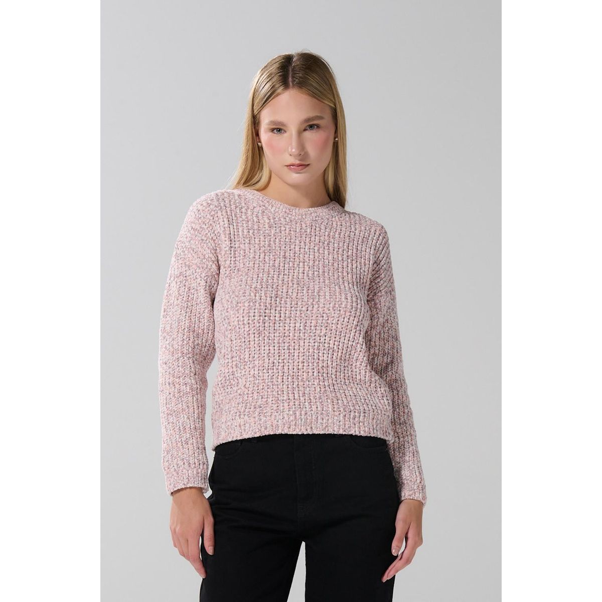 KOAJ - KOAJ Suéter tejido rosado con hombro rodado y cuello redondo Mujer