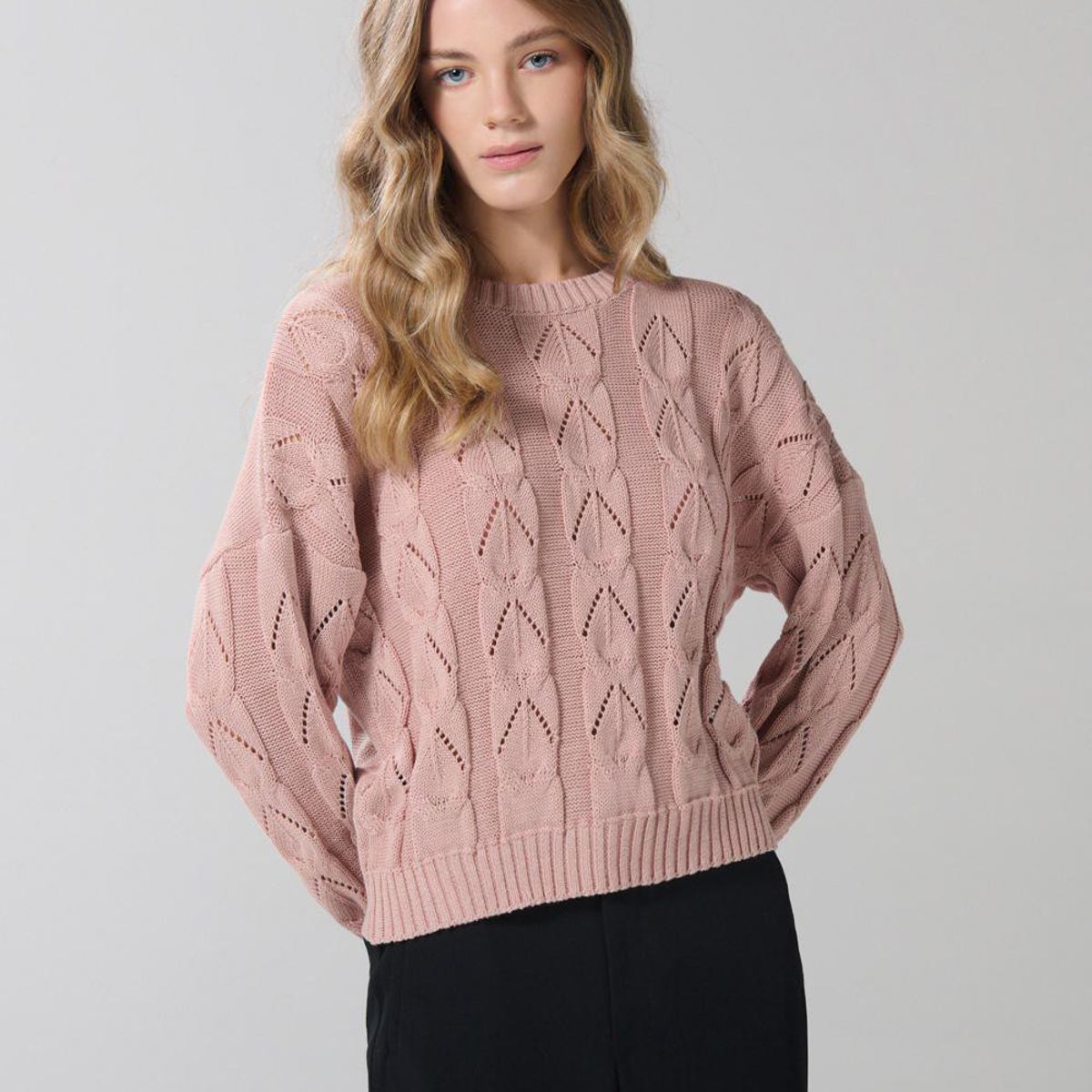 KOAJ - KOAJ Suéter tejido unicolor con cuello redondo y texturas Mujer