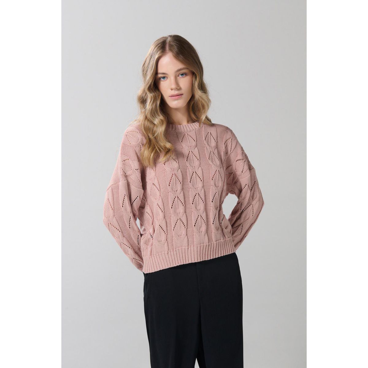 KOAJ - KOAJ Suéter tejido unicolor con cuello redondo y texturas Mujer