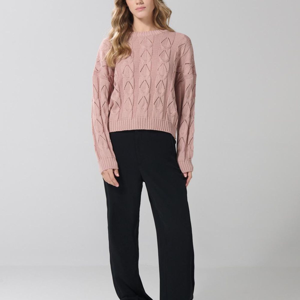 KOAJ - KOAJ Suéter tejido unicolor con cuello redondo y texturas Mujer