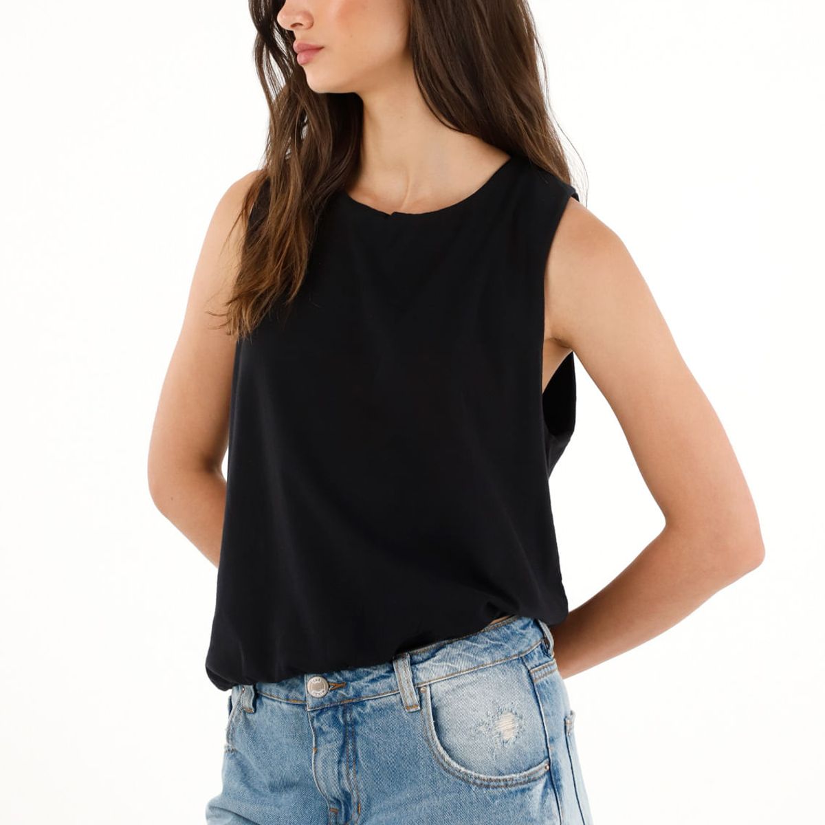 TENNIS - Camiseta manga sisa negra para mujer