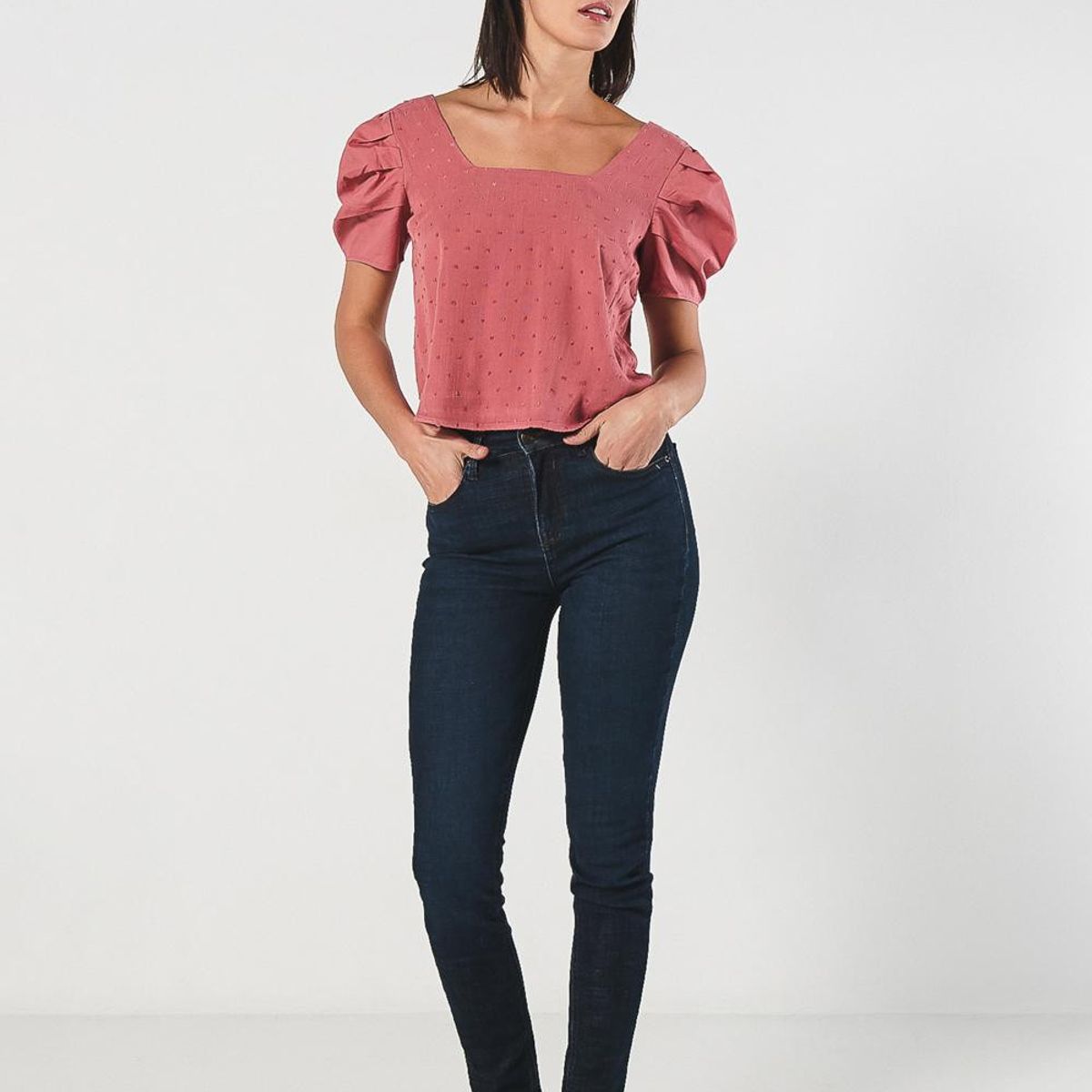 KOAJ - KOAJ BLUSA ESCOTE CUADRADO  MANGA CORTA  AGLOBADA- UNICOLOR Mujer