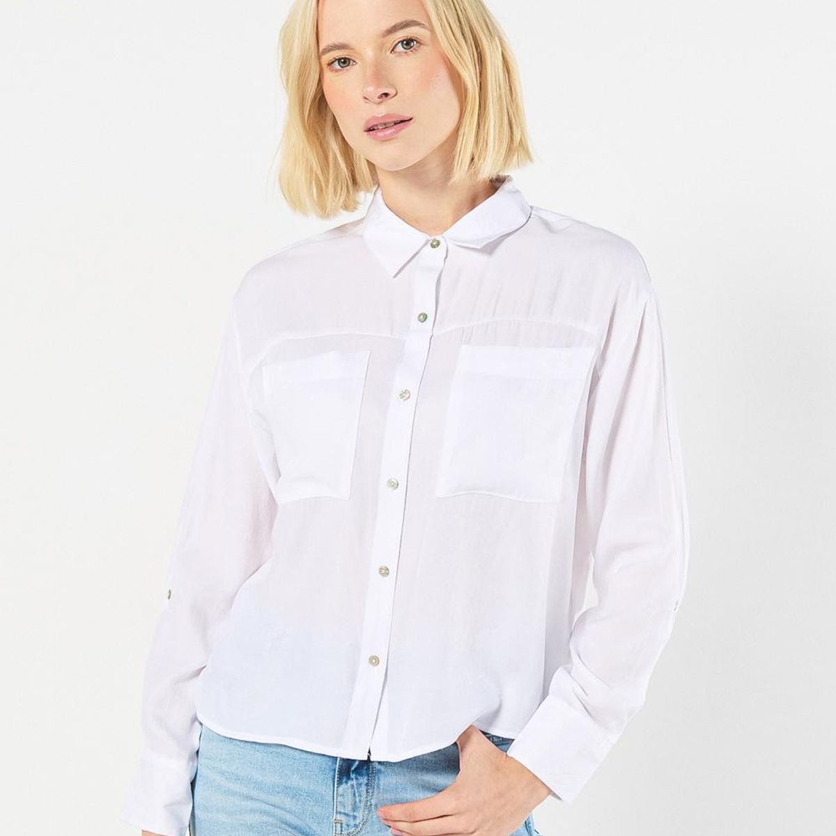 KOAJ - KOAJ Blusa unicolor con cuello camisero y doble bolsillo en Mujer