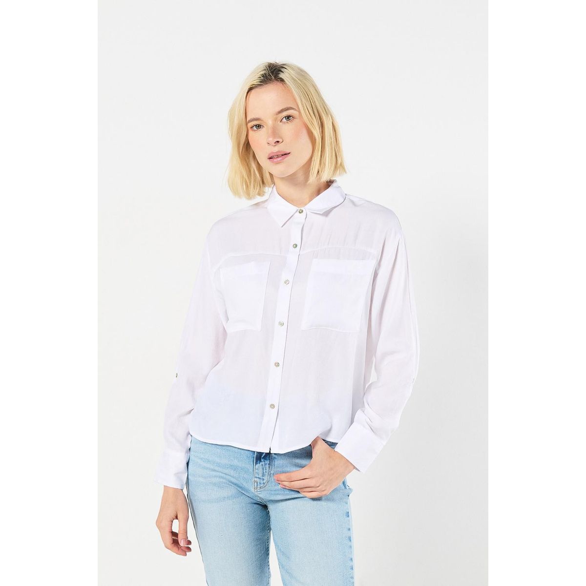KOAJ - KOAJ Blusa unicolor con cuello camisero y doble bolsillo en Mujer