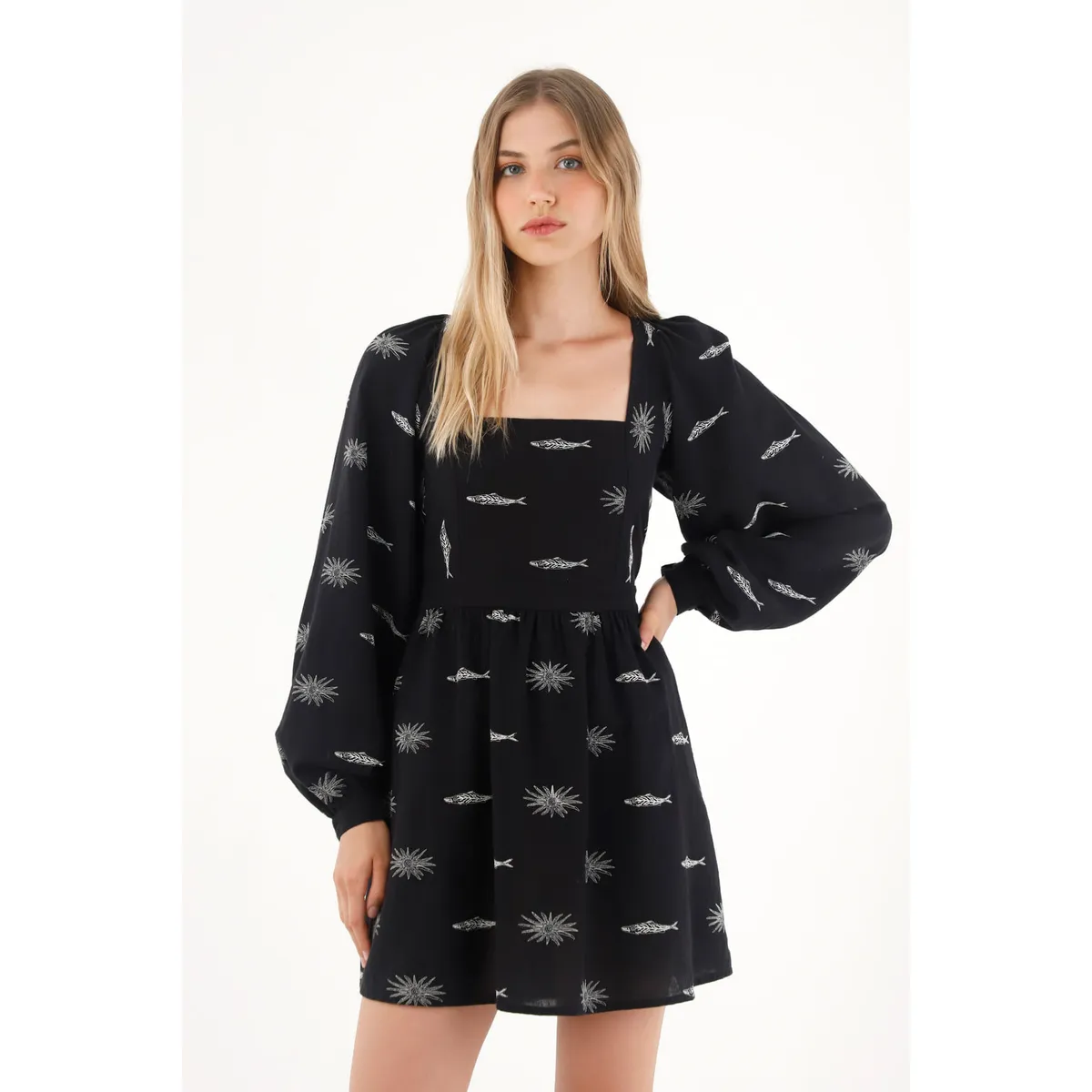 TENNIS - Vestido corto con estampado de peces para mujer