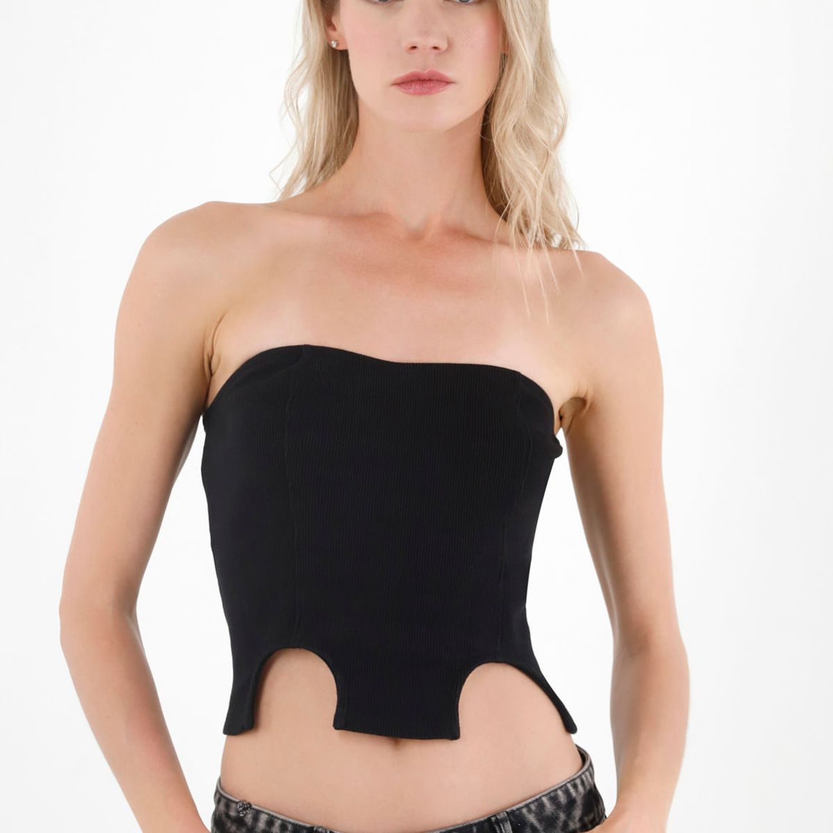 TENNIS - Camiseta strapless negra para mujer