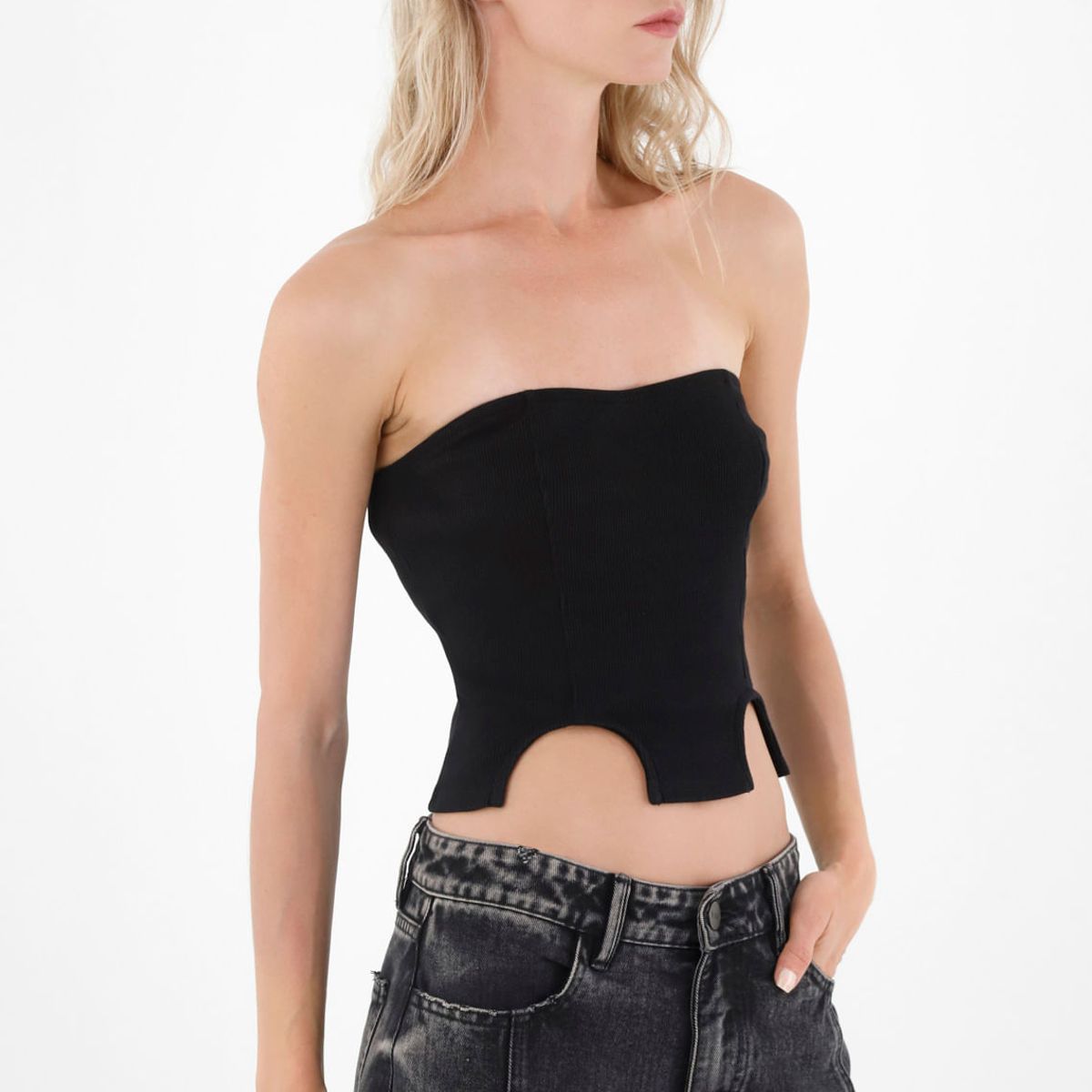 TENNIS - Camiseta strapless negra para mujer