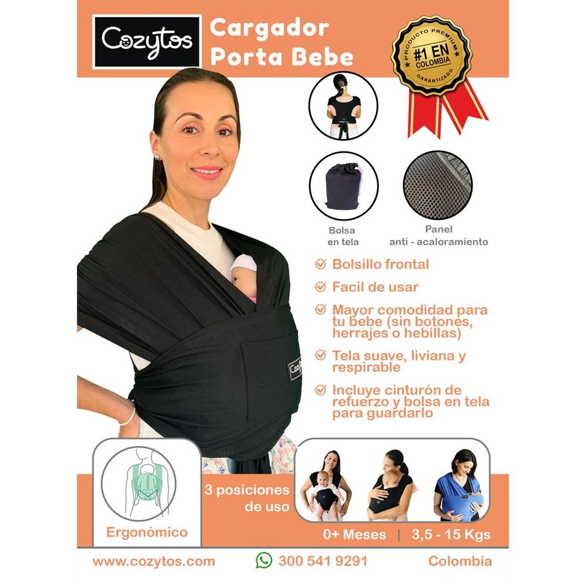 COZYTOS - Fular y porta bebe AJUSTABLE PLUS-Celeste-mundo bebe COZYTOS
