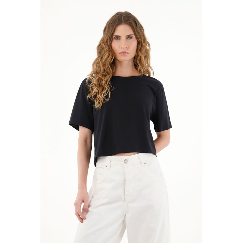 TENNIS - Camiseta negra con abertura posterior para mujer