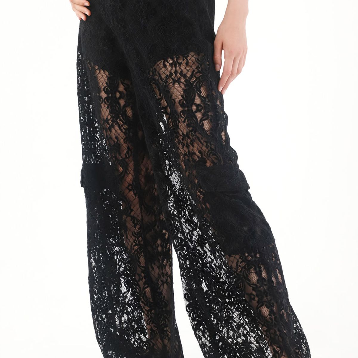 TENNIS - Pantalón Wide Leg de encaje negro para mujer