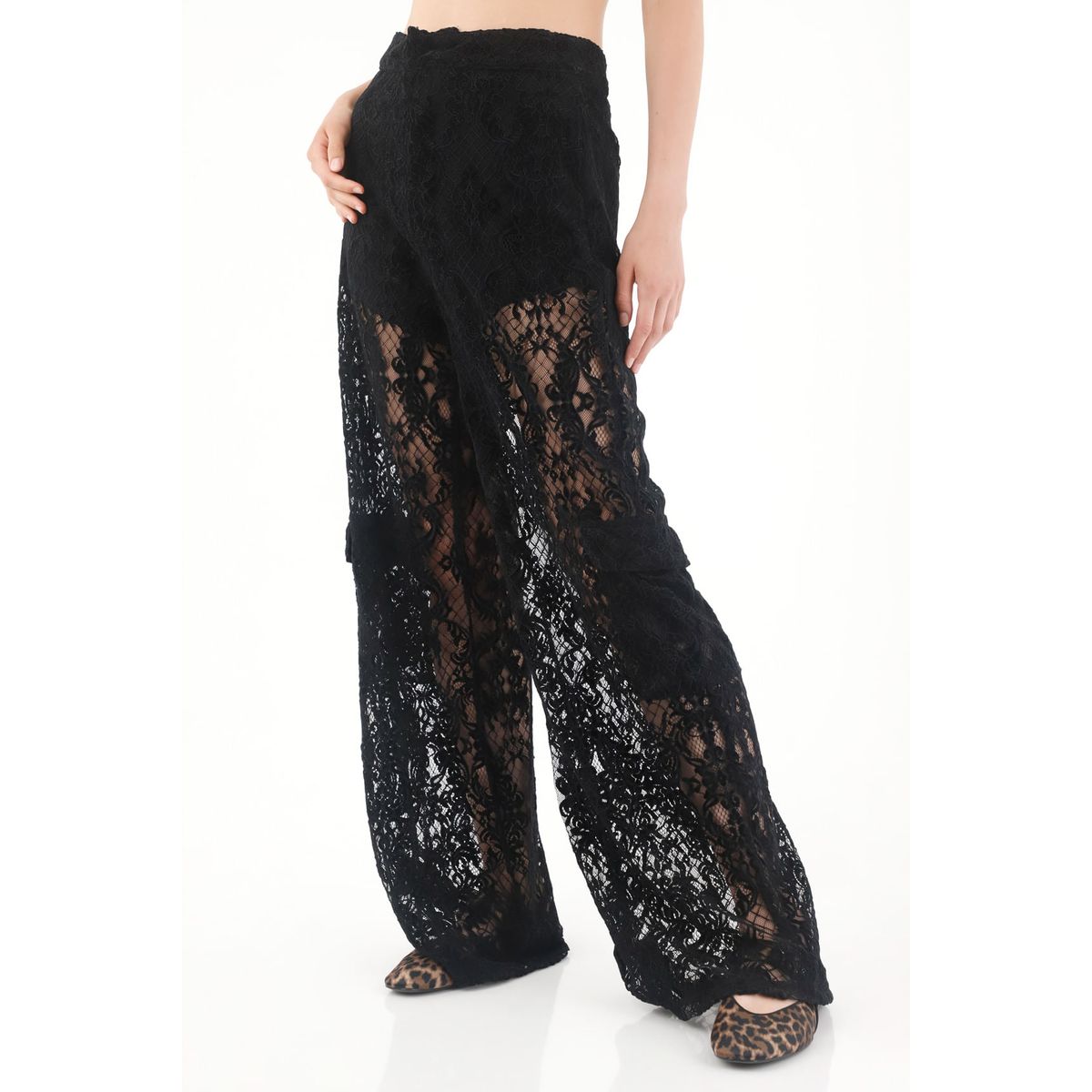 TENNIS - Pantalón Wide Leg de encaje negro para mujer