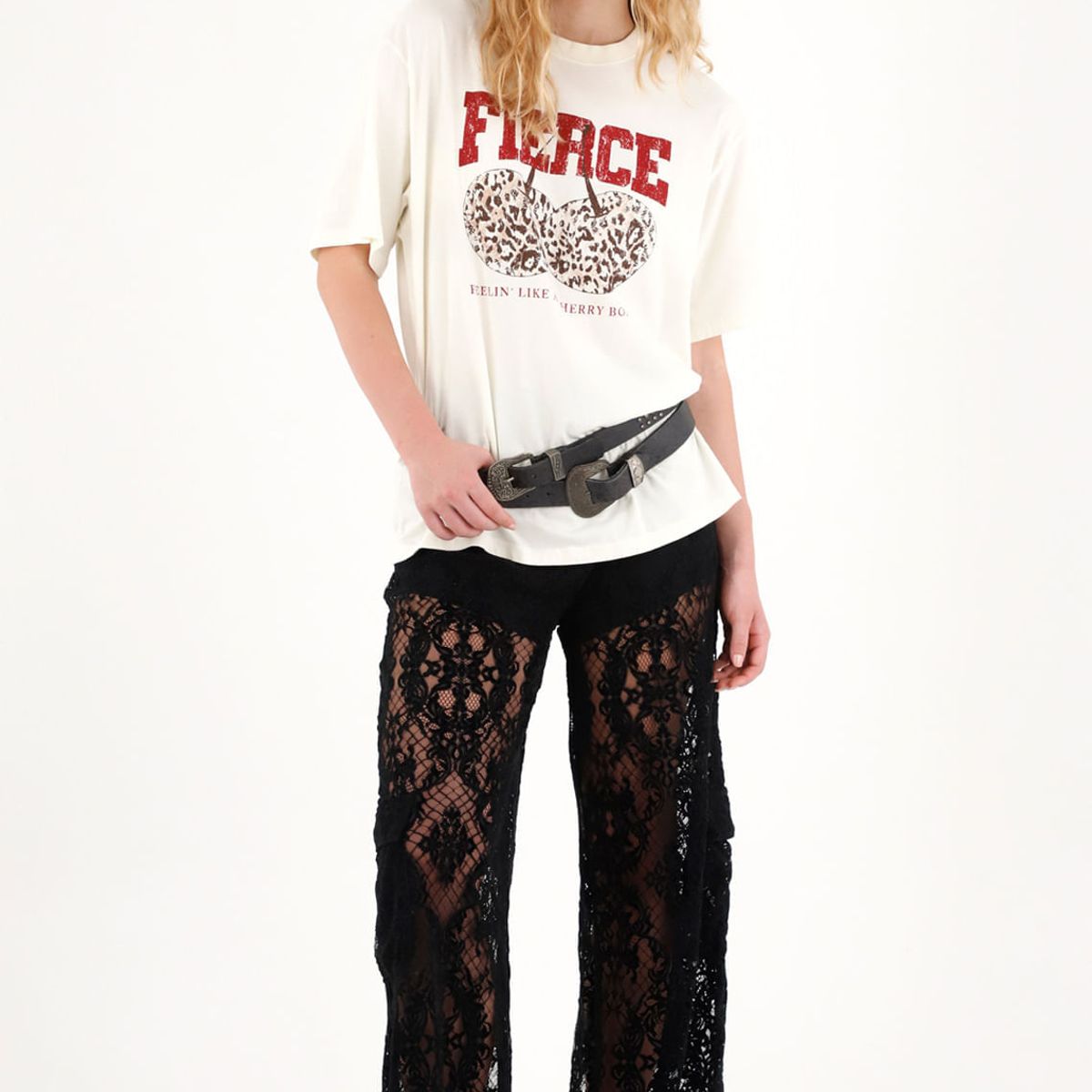 TENNIS - Pantalón Wide Leg de encaje negro para mujer