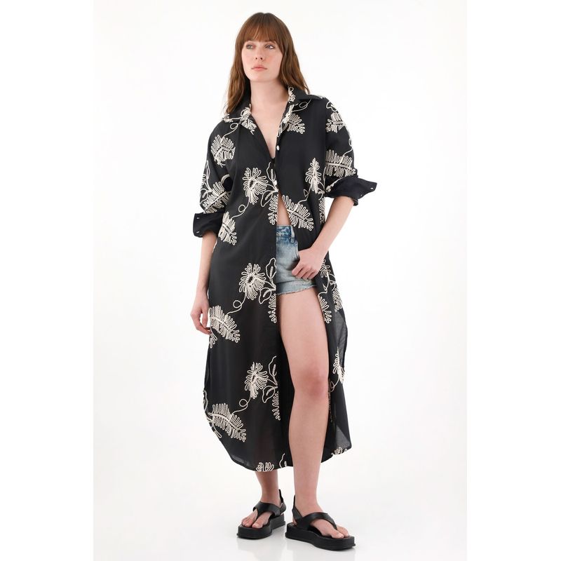 TENNIS - Vestido largo de silueta tio camisa bordado para mujer