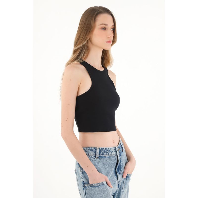 TOPMARK - Camiseta manga sisa negra para mujer