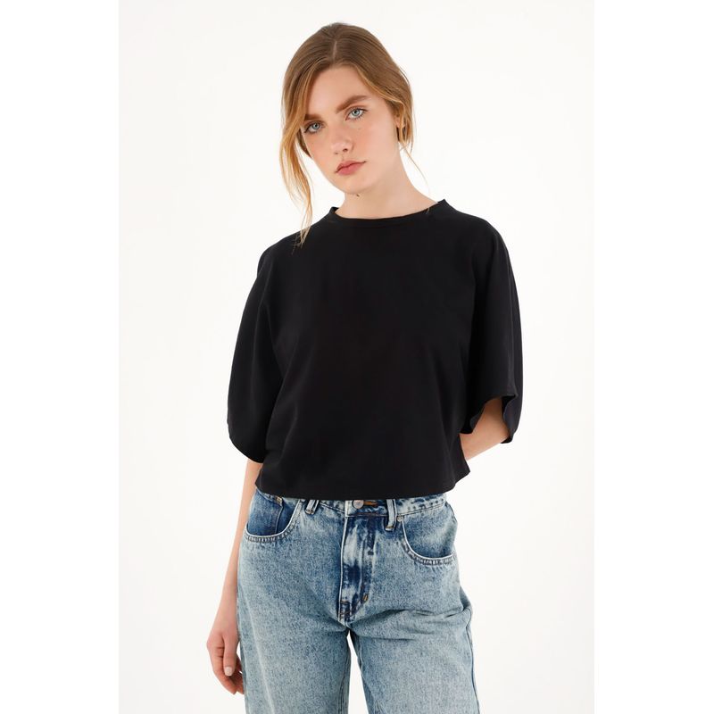 TOPMARK - Camiseta negra oversize de largo pretinero para mujer