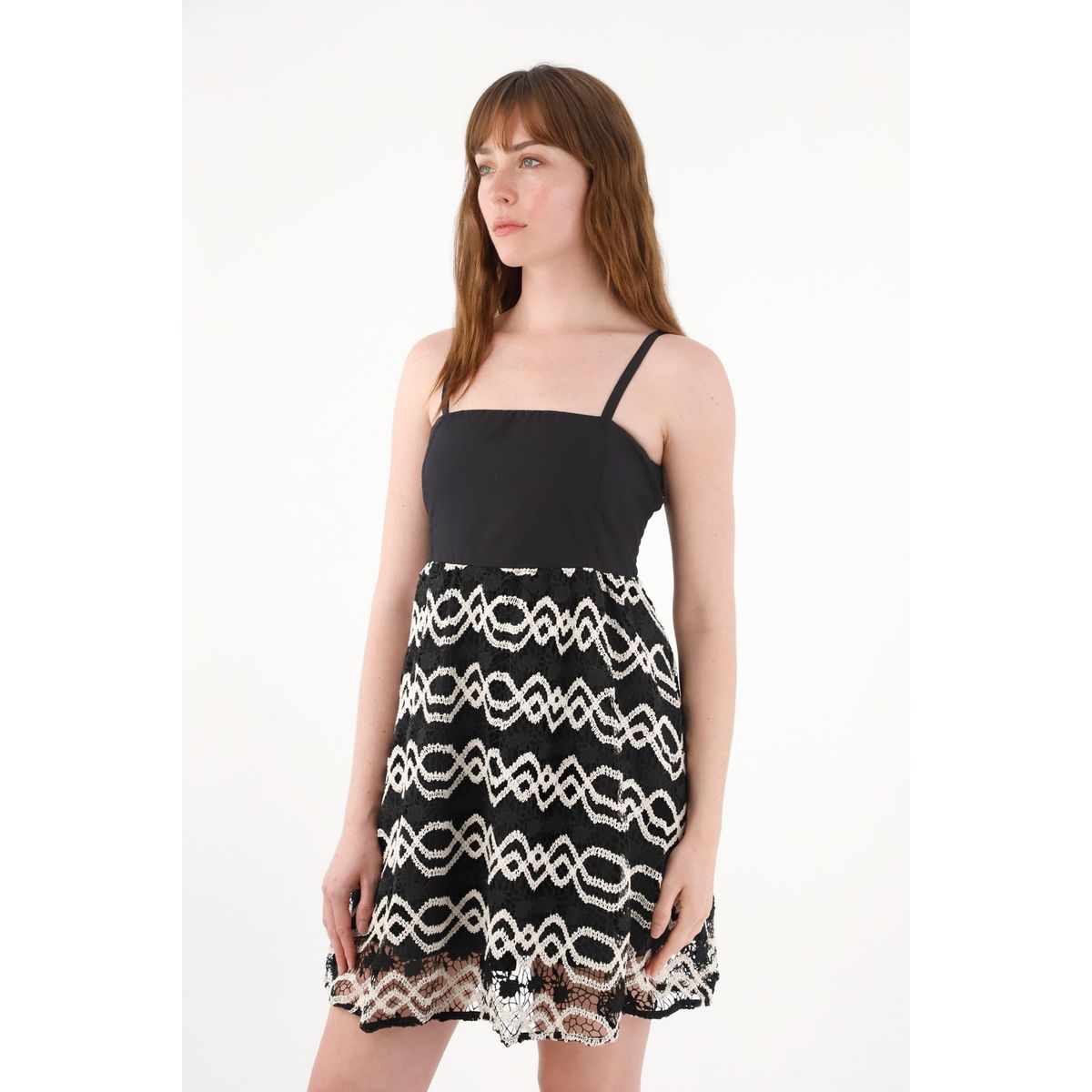 TENNIS - Vestido corto con volumen y falda tejida negro para mujer