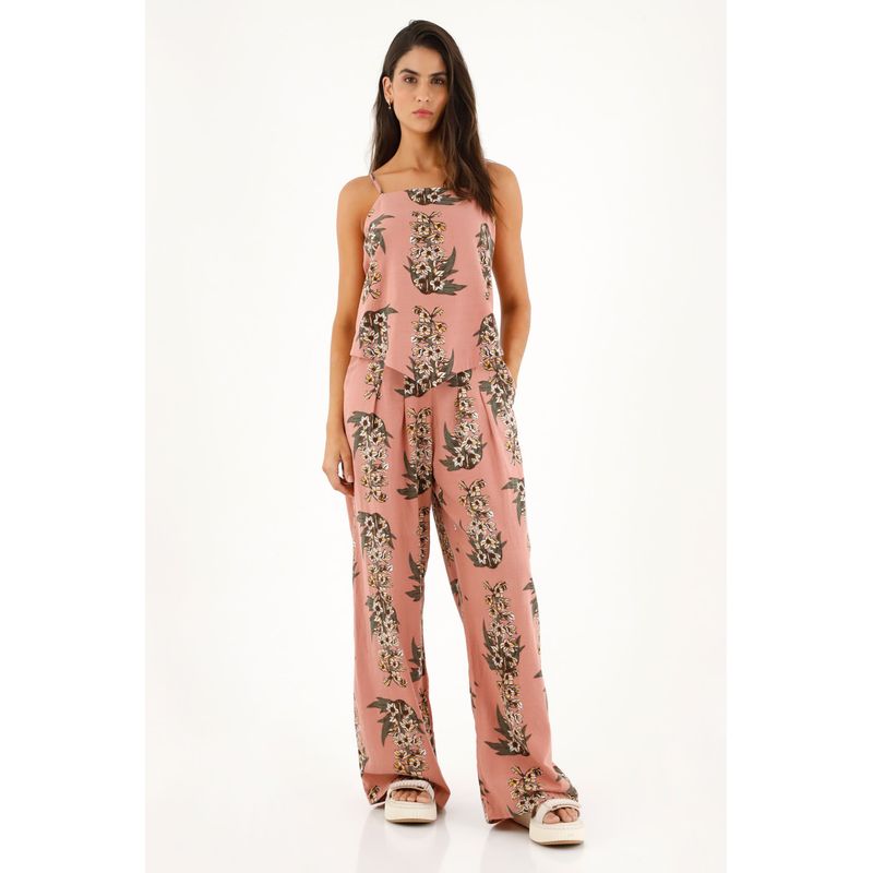 TOPMARK - Pantalón rosado tiro alto con estampado de flores para mujer