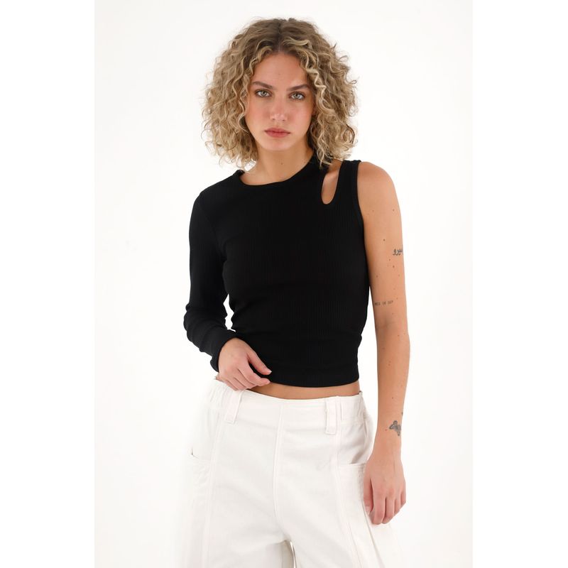 TOPMARK - Camiseta de una sola manga negra para mujer