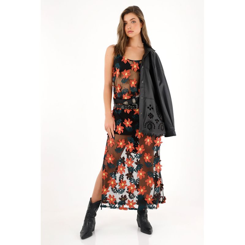 TENNIS - Camisa manga sisa con apliques de flores 3D para mujer