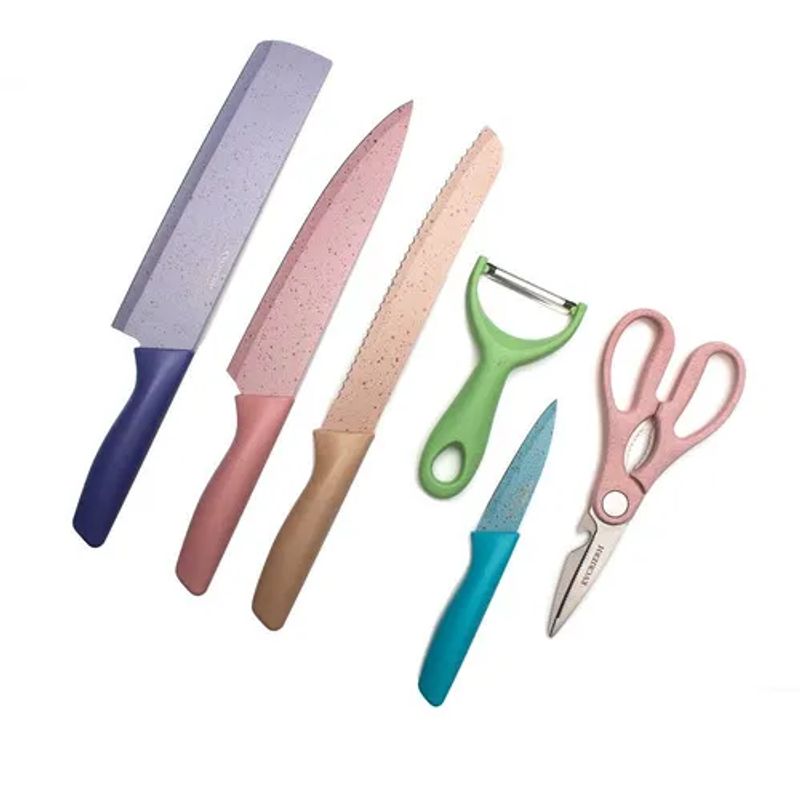 GENERICO - Set Cuchillos 6 Piezas Acero Inoxidable Colores Pastel