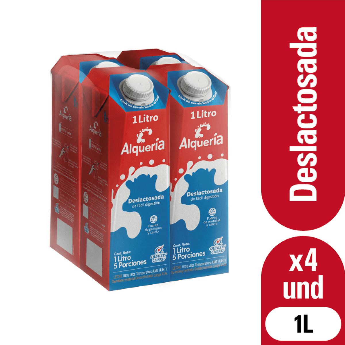 ALQUERIA - Leche Deslactosada Alqueria Tetrapack 4unds x1L c/u