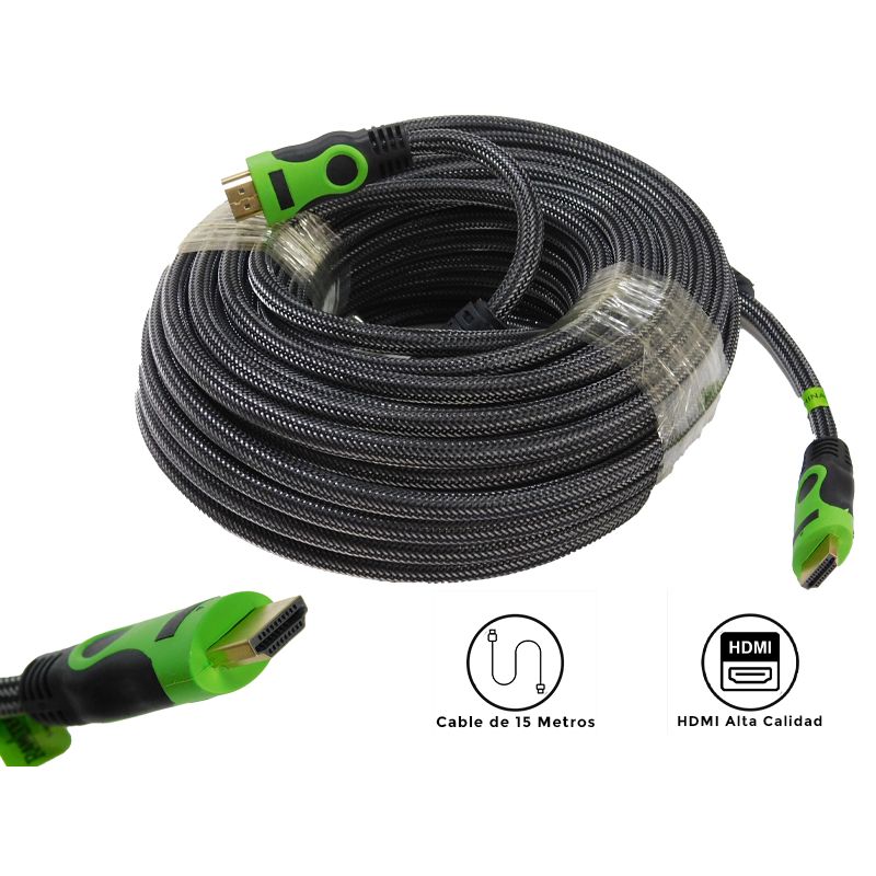 GENERICO - Cable Hdmi 15 Metros Doble Filtro Mallado Punta Dorada