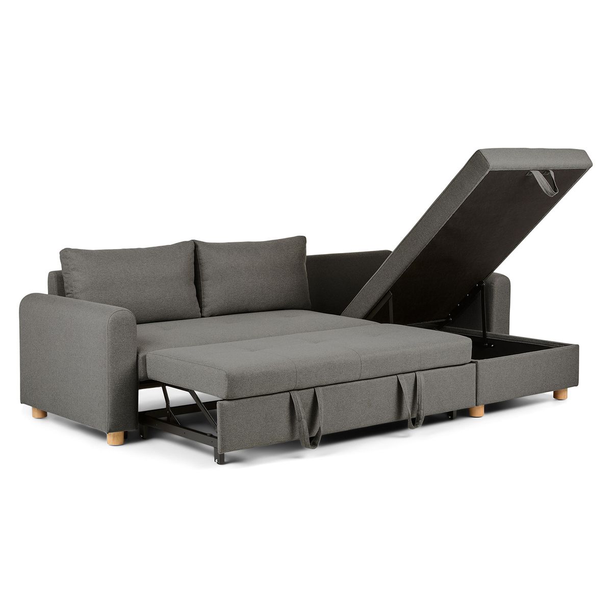 SOFA MARKET - Sofa Cama Cajon en L Derecho Katia Tela Gris Oscuro