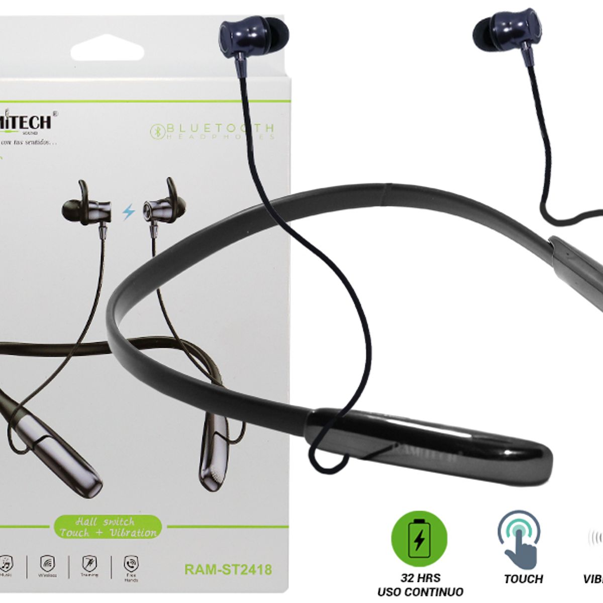 RAMITECH - Auriculares Chupa Bluetooth Cuello Nuca Magnético Ramitech