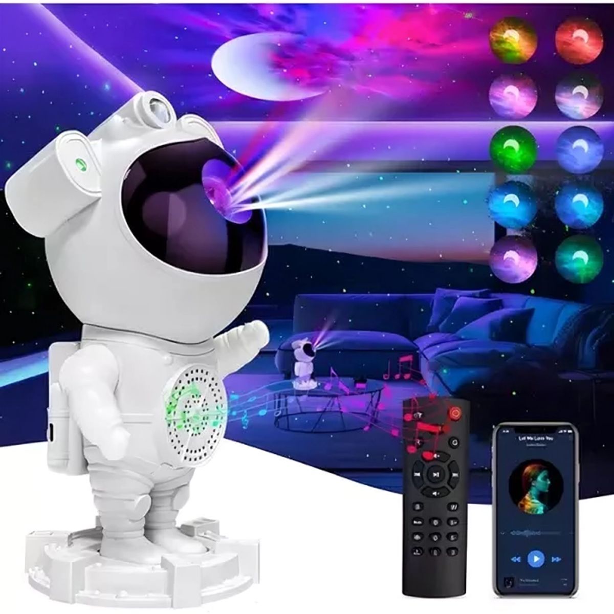GENERICO - Proyector Galaxias Luna Astronauta Bluetooth