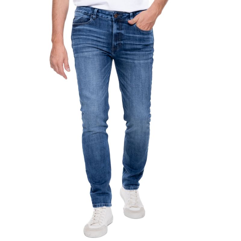 COLOR BLUE - Brixton/Slim Fit Jeans Tono Oscuro Con Desgastes