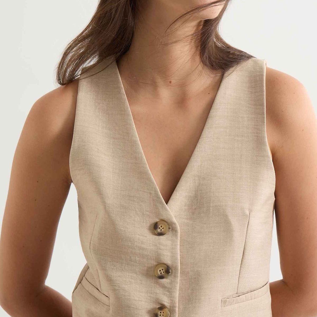 SEVEN SEVEN - Chaleco Para Mujer Punto Color Arena Marca Seven Seven #28250128