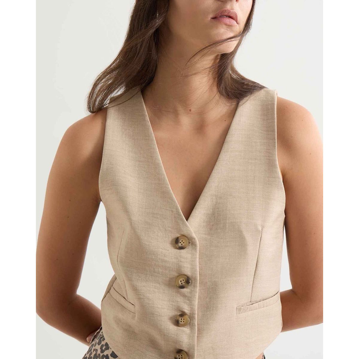 SEVEN SEVEN - Chaleco Para Mujer Punto Color Arena Marca Seven Seven #28250128