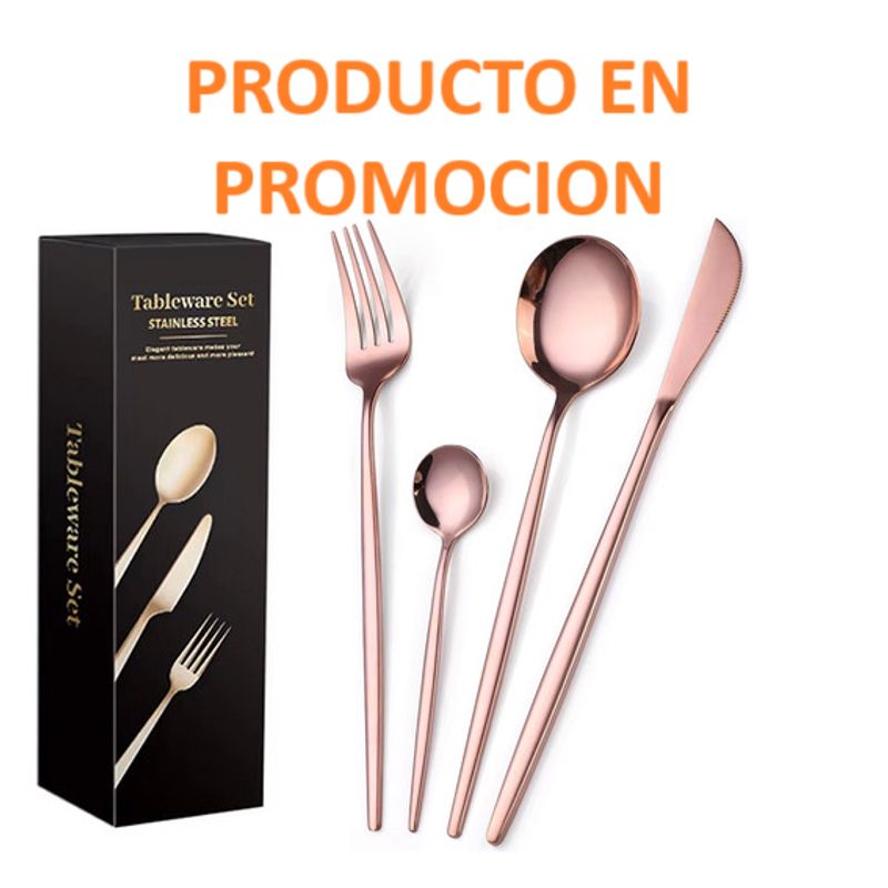 GENERAL - JUEGO DE CUBIERTOS 24 PIEZAS EN ACERO INOXIDABLE COLOR ORO ROSA
