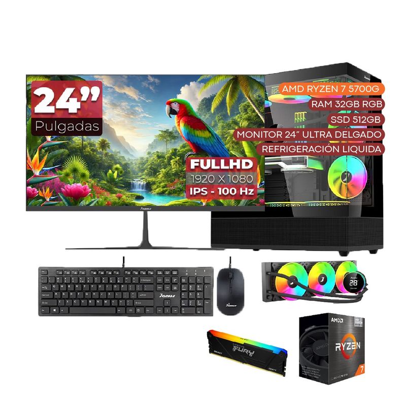 JANUS - COMPUTADOR PC GAMER AMD RYZEN 7 5700G 3,8GHZ 32 RGB/512 REF LIQ 24" FHD 100Hz.
