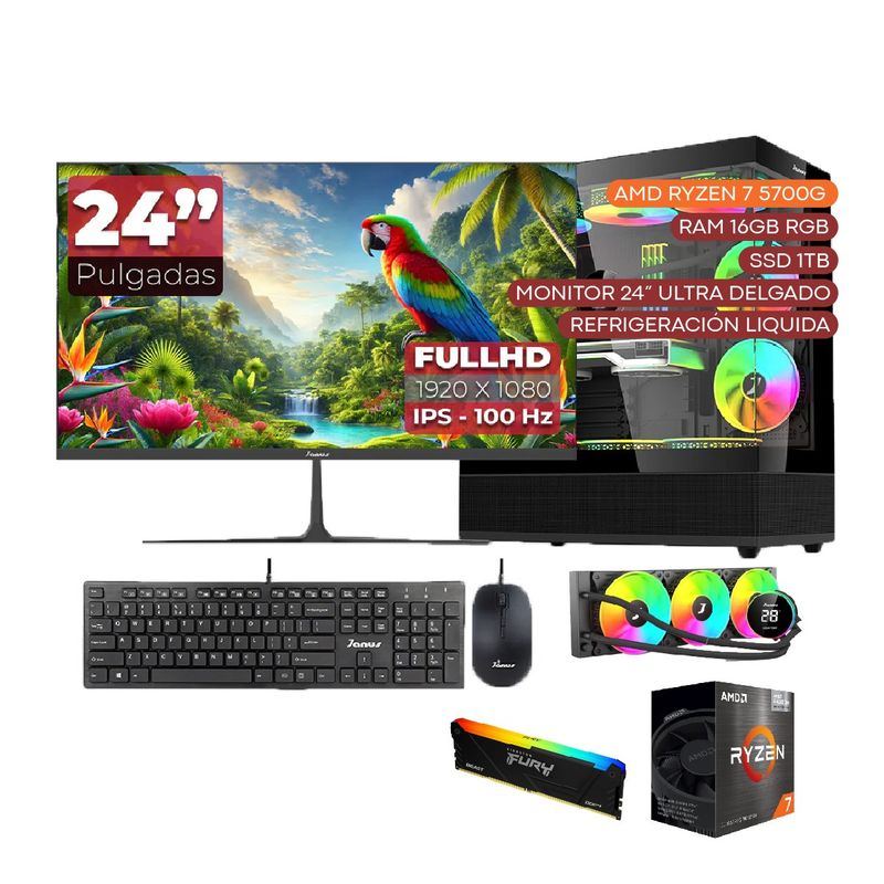 JANUS - COMPUTADOR TORRE GAMER AMD RYZEN 7 5700G 3,8GHZ 16 RGB/1 TB SSD REF LIQ 24" FHD.