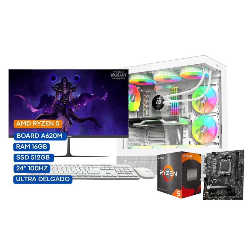JANUS - COMPUTADOR TORRE GAMER  R5 8500G 3,5GHZ 16 GB DDR5 RGB/512 24" ULTRA DELGADO.