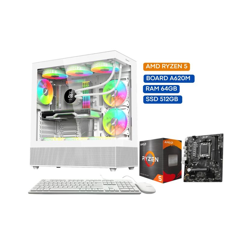 JANUS - COMPUTADOR TORRE GAMER  R5 8500G 3,5GHZ 64 GB DDR5 RGB/512 24" ULTRA DELGADO.