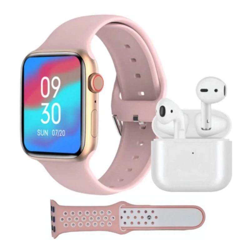 GENERICO - COMBO RELOJ INTELIGENTE ROSA SMARTWATCH T900 AUDÍFONOS Y DOS PULSOS
