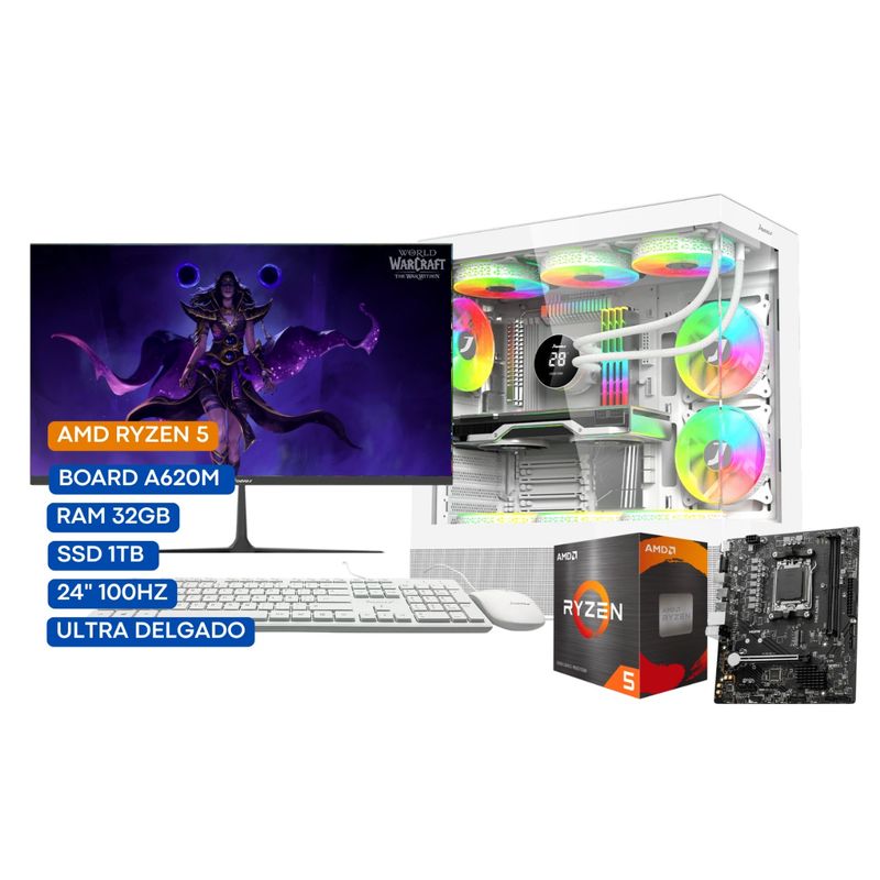 JANUS - COMPUTADOR TORRE GAMER  R5 8500G 3,5GHZ 32 GB RGB/ 1 TB SSD 24" ULTRA DELGADO.