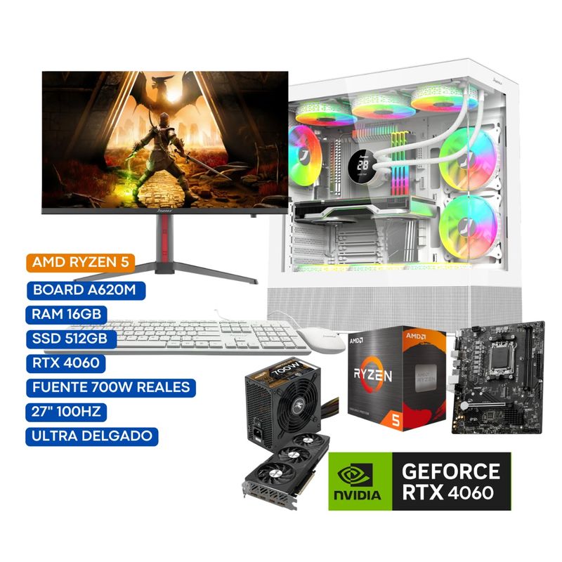 JANUS - COMPUTADOR TORRE GAMER R5 8500G 3,5GHZ RTX 4060 8 GB 16 GB DDR5 RGB/512 24"100Hz