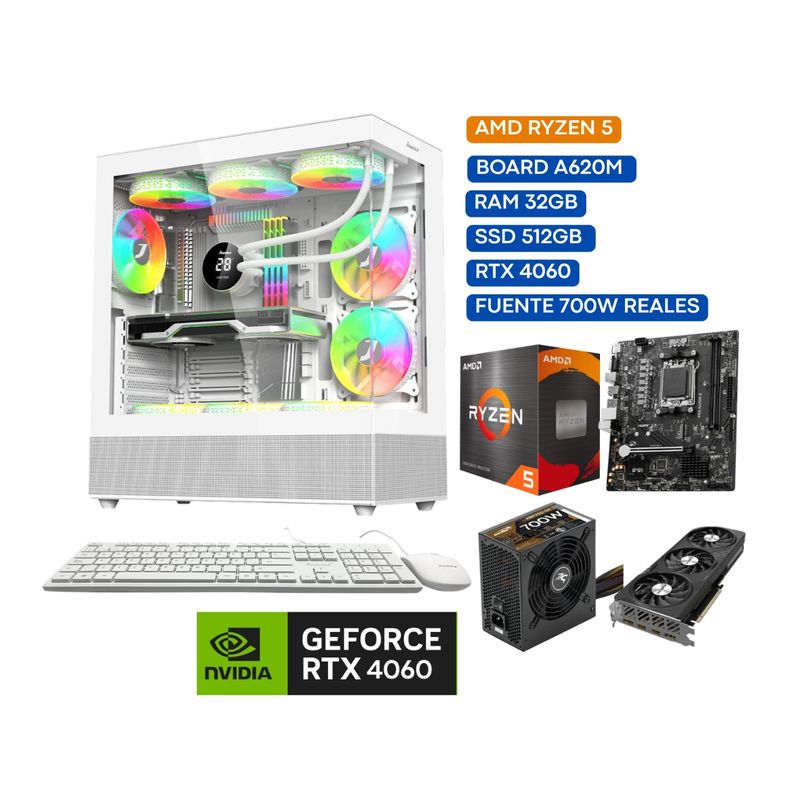 JANUS - COMPUTADOR TORRE GAMER R5 8500G 3,5GHZ RTX 4060 8 GB 32 GB DDR5 RGB/512 24"100Hz