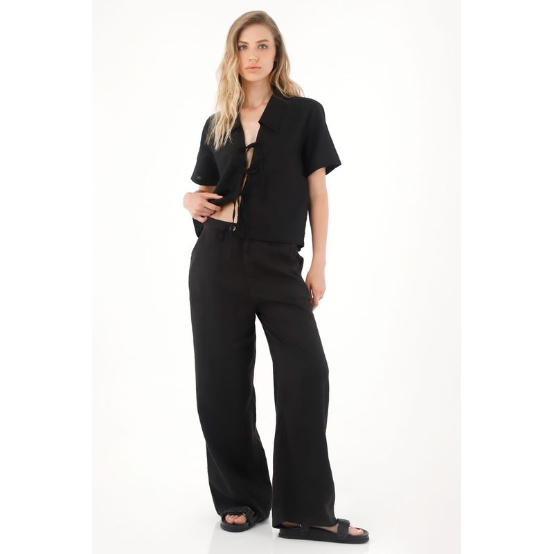TENNIS - Camisa en 100% lino negra para mujer