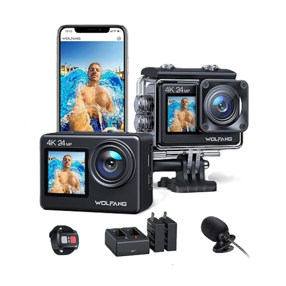 GENERICO - Cámara de acción 4K 24MP Wolfang GA200 Subacuática Color Negro