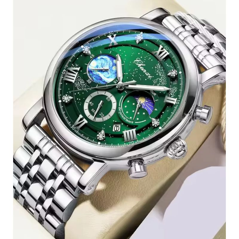 CHENXI - RELOJ CHENXI ORIGINAL ACERO CRONOGRAFO CX972 PLATEADO VERDE
