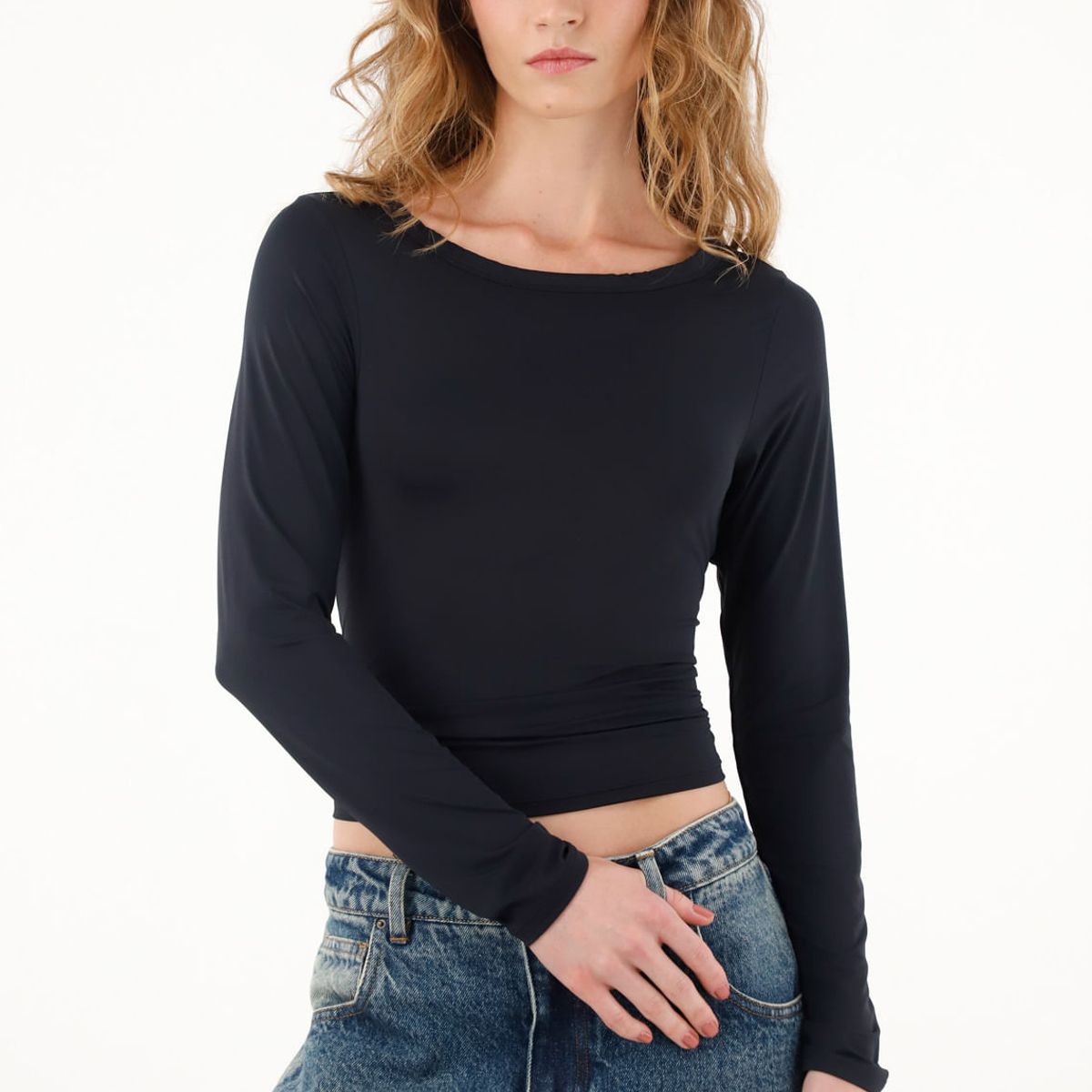 TENNIS - Camiseta negra manga larga para mujer