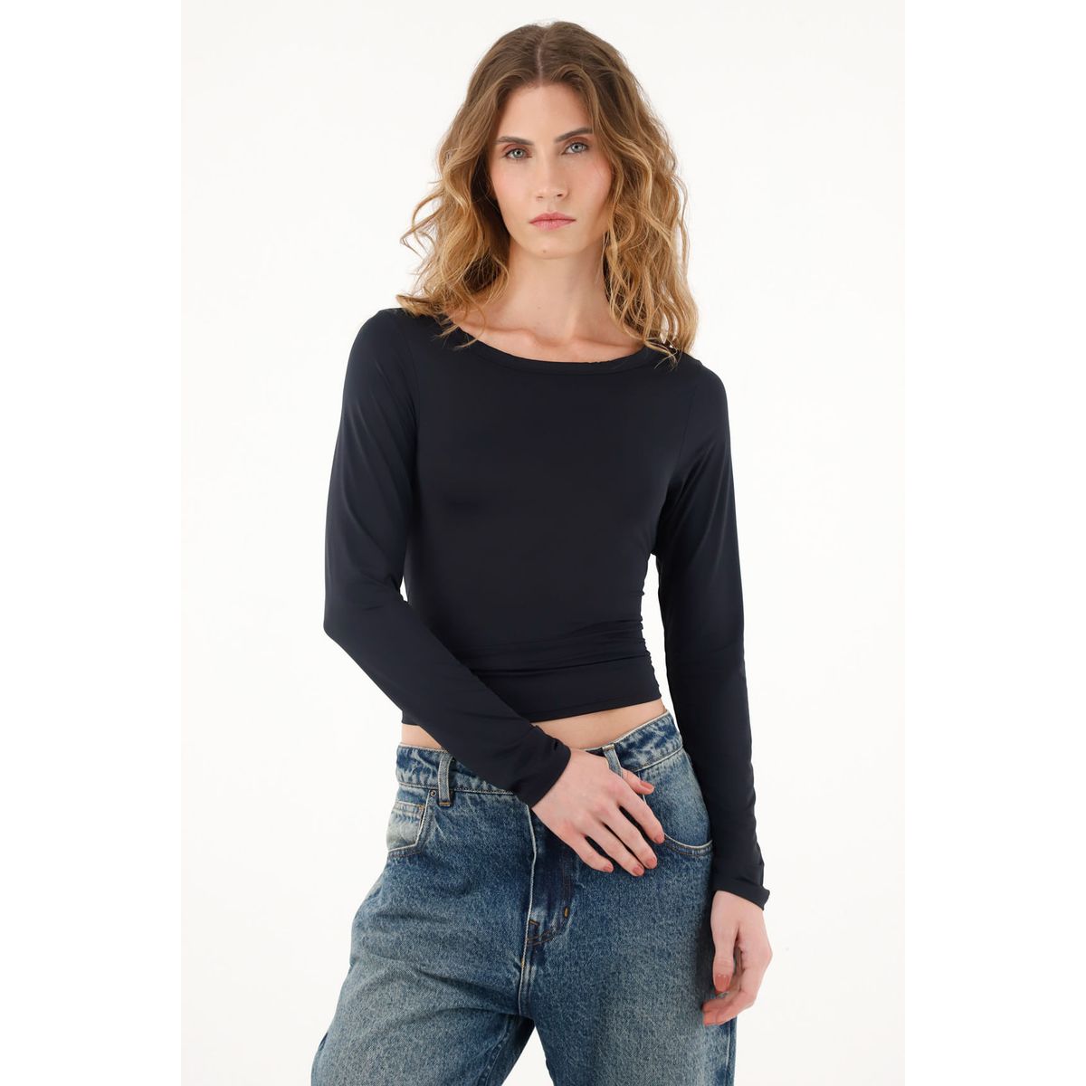 TENNIS - Camiseta negra manga larga para mujer