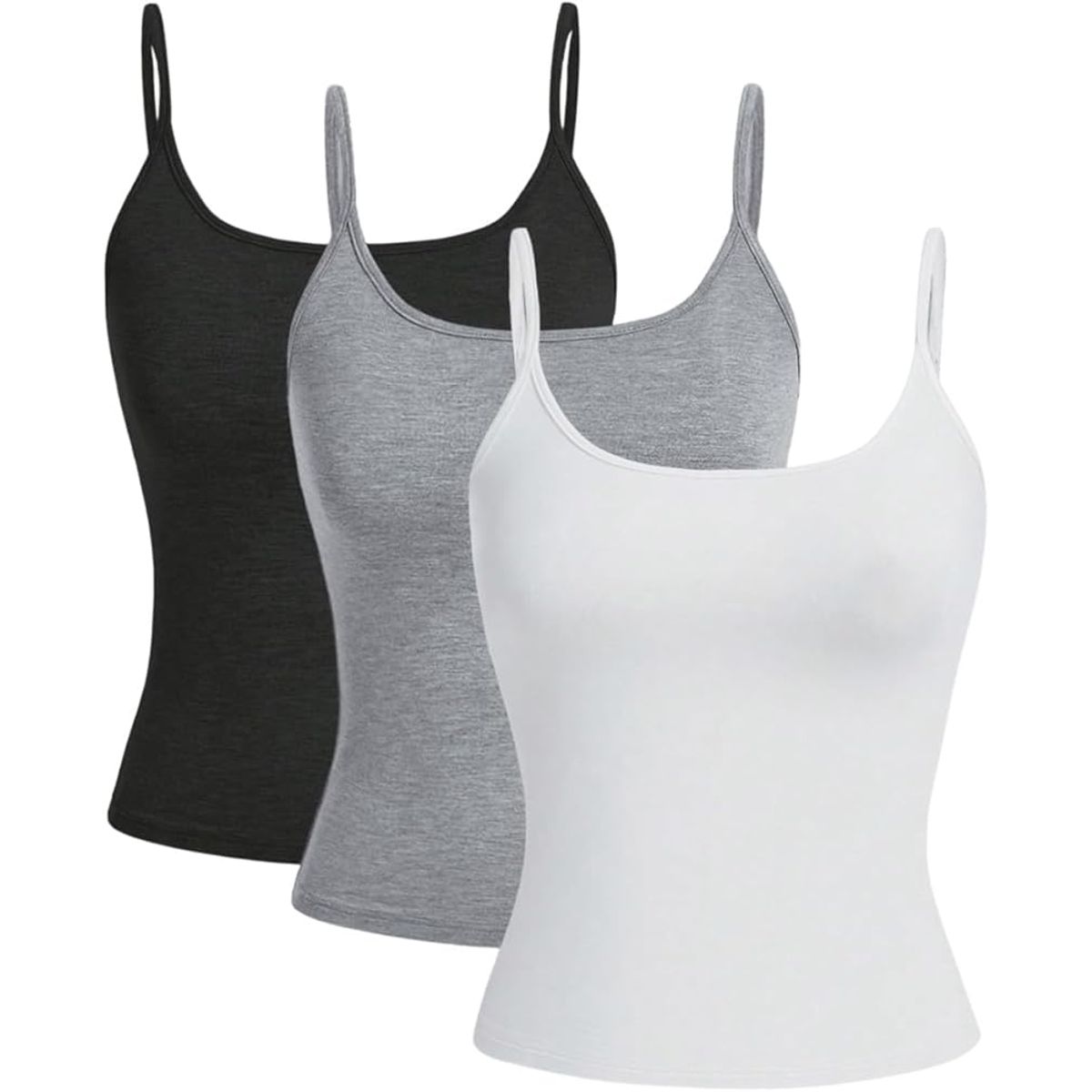 GENERICO - Set 3 Blusas Básicas de Tiras, Negro Blanco Gris