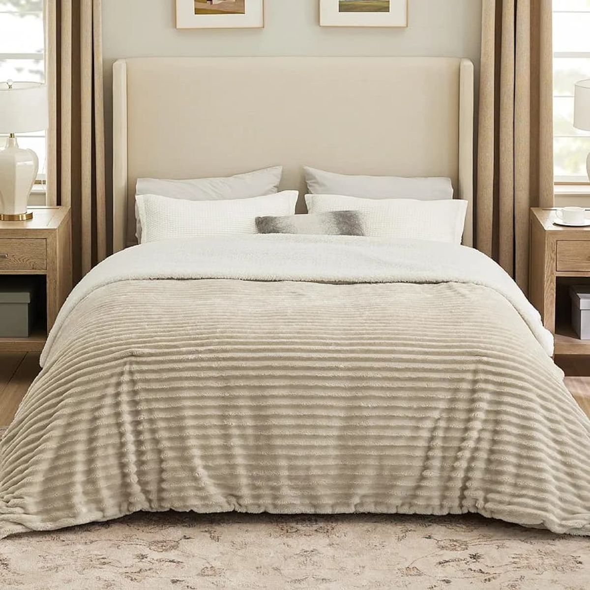 GENERICO - Cobija Ovejero Acanalada Doble-Queen 210x190 Color Beige